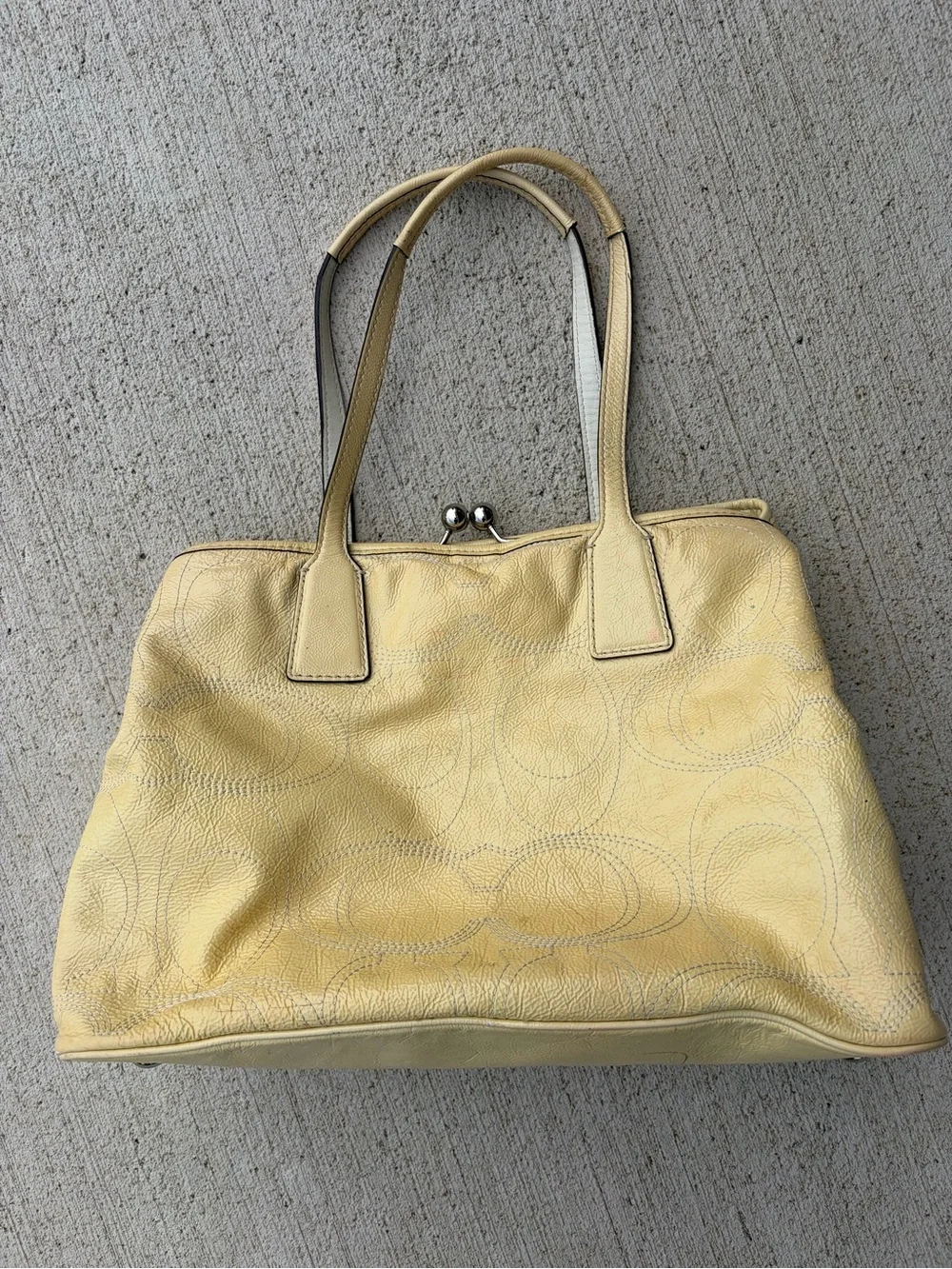 Coach Ashley Horse & Carriage Kisslock Carryall Tote Bag F15656 Yellow Cream y2k